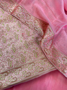  Brocade Silk Unstitched Suit Dusky Pink