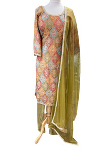  Brocade Silk Pajami Suit Mendhi