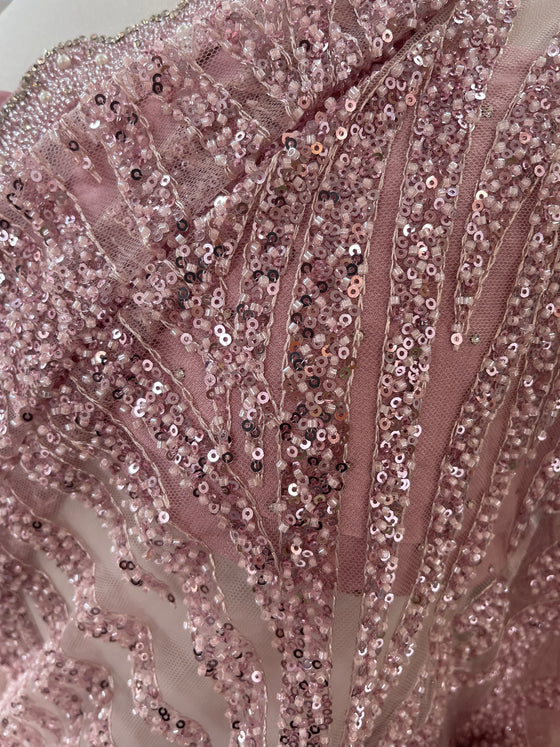 Sequin Embroidered Net Sari Pink