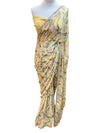 Floral Printed Georgette Sari with Pearl Yellow