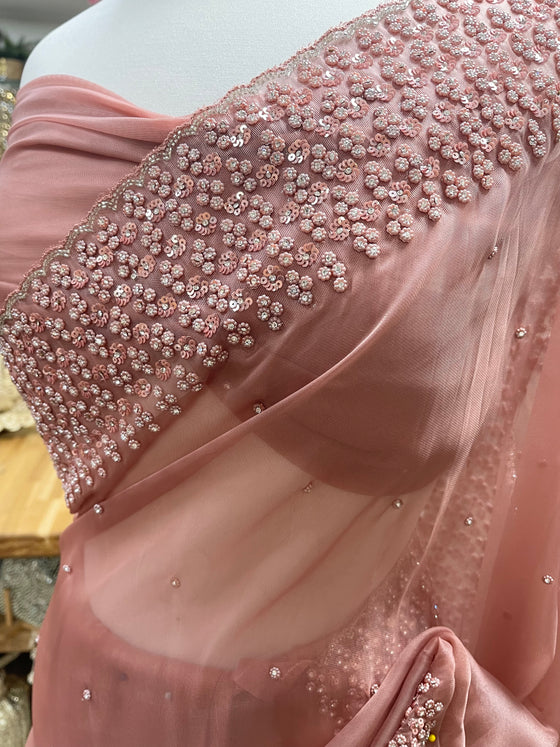 Nude Blush Organza Sari