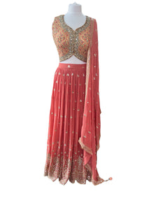  Burnt Orange Embroidered Lengha