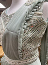 Pre-Pleated Sari Gown with Embellished Blouse Sage Green