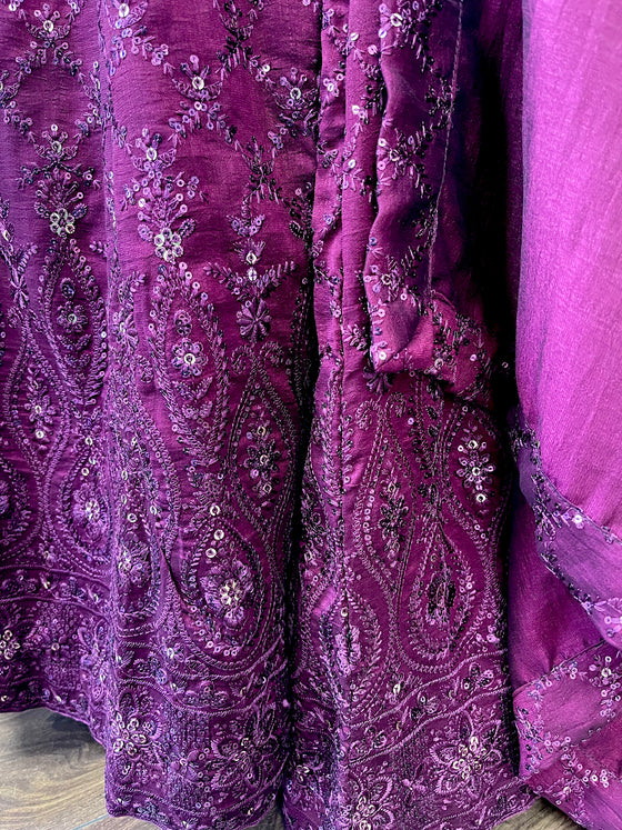 Embroidered Sharara Suit Plum