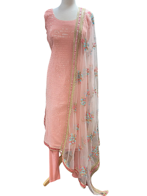 Sequin Embroidered Pajami Suit Peach