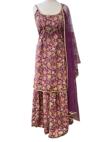  Printed Gararah Suit Plum
