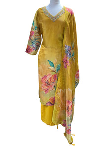  Printed Crepe Tissue Trouser Suit Yellow