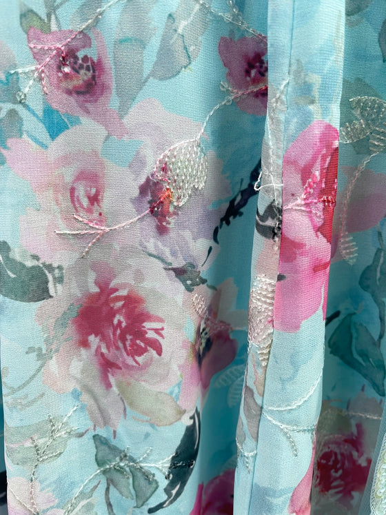 Printed Georgette Anarkali Blue