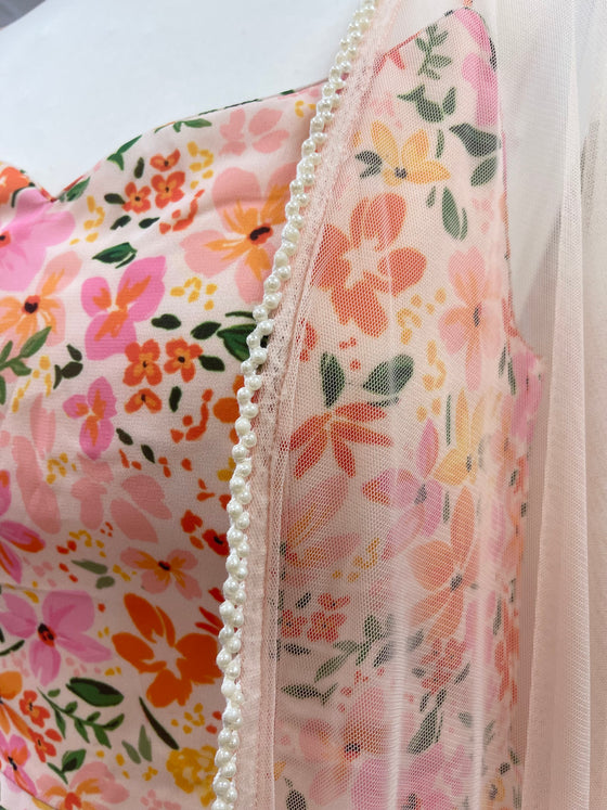 Printed Georgette Anarkali Peach