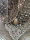 Grey Net Embroidery Sari
