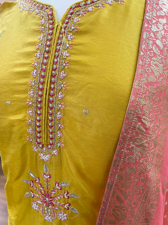 Unstitched Silk Suit Yellow