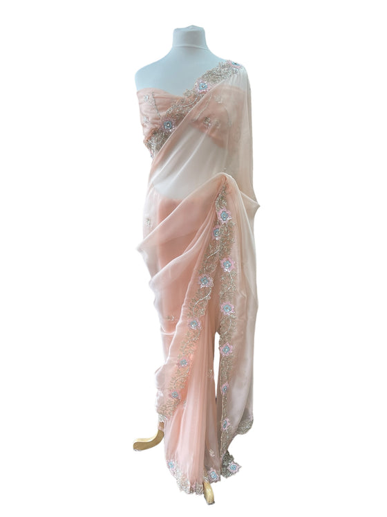 Sofia Organza Sari Peach