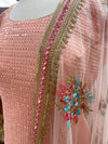 Sequin Embroidered Pajami Suit Peach