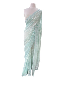  Net Sari with Sequin Embroidery Blue