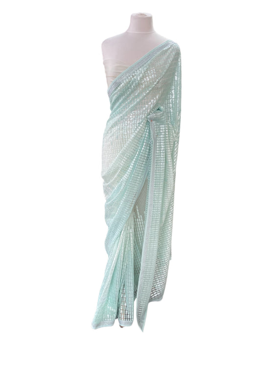 Net Sari with Sequin Embroidery Blue