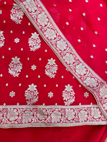  Banarsi Organza Unstitched Suit Red