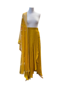  Crepe Dhoti Skirt with Net Dupatta Mustard