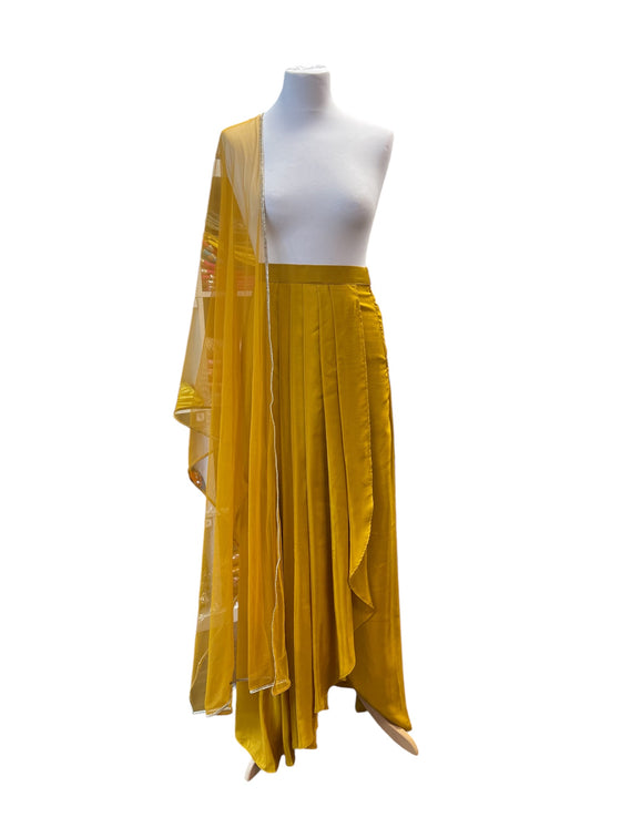 Crepe Dhoti Skirt with Net Dupatta Mustard