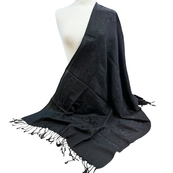 Ladies Black Shawl With Black Threadwork