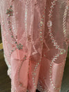 Embroidered Net Sari Pink