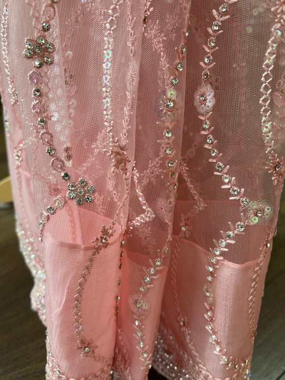 Embroidered Net Sari Pink