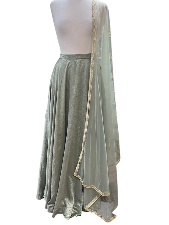 Silk Skirt with Net Dupatta Sage