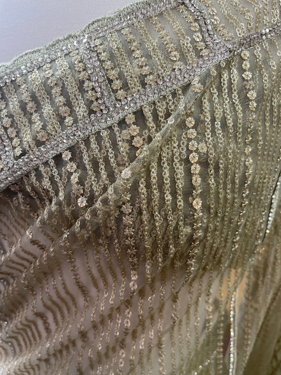 Sage Embroidered Net Sari