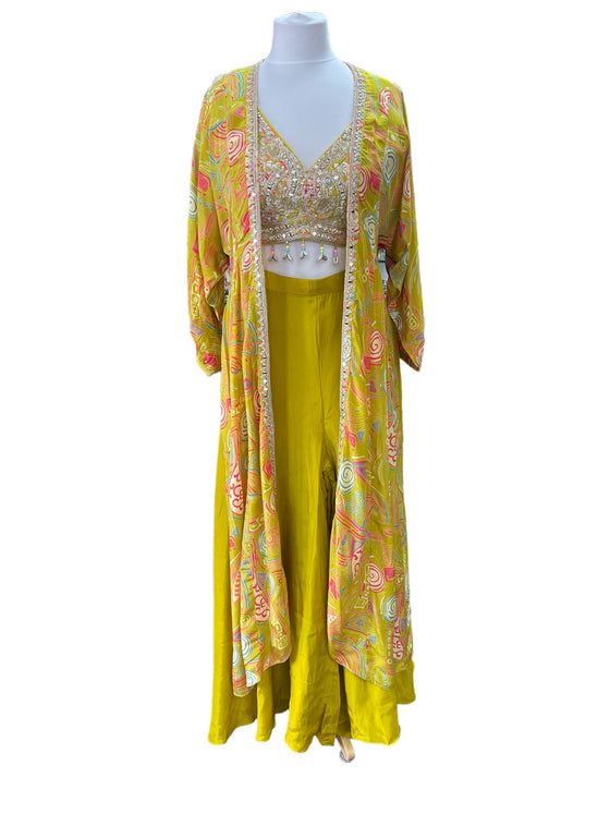 Printed Jacket Sharara Suit Mustard