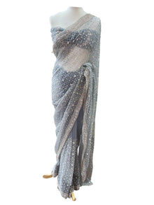  Grey Net Embroidery Sari