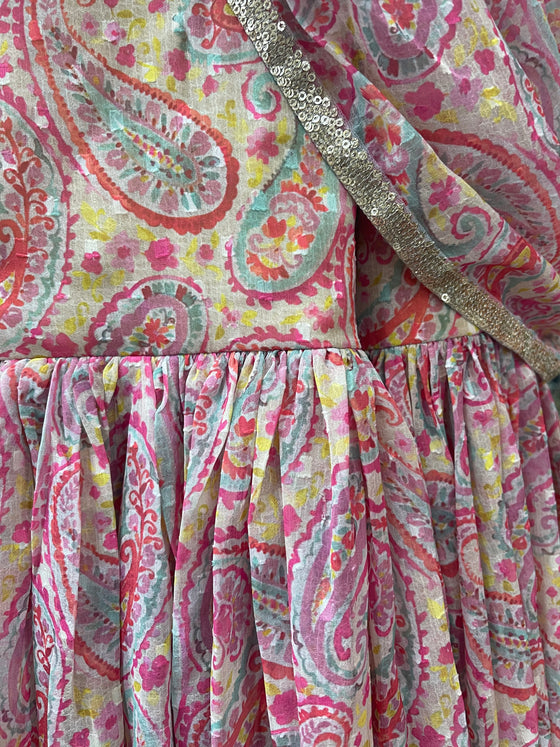 Printed Gararah Suit with Pallu Pink