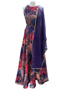  Printed Tissue Silk Lengha Purple