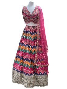  Banarsi Printed Lengha Multi Colour