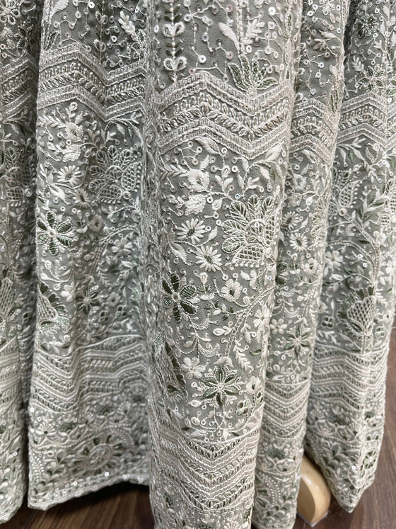 Embroidered Sharara Suit with a Shrug Sage Green