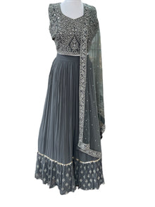  Embroidered Lengha Greenish Grey