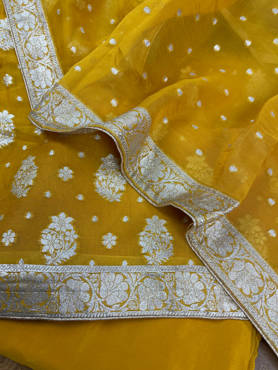 Banarsi Organza Unstitched Suit Mustard