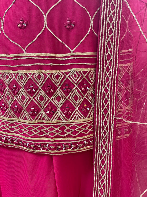 Gotta Embroidered Sharara Suit Pink