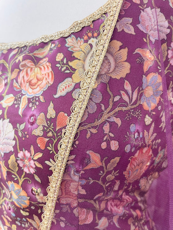 Printed Gararah Suit Plum