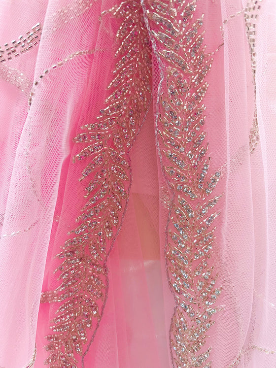 Embroidered Net Sari Pink