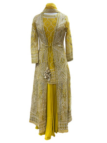  Gotta Embroidered Sharara Suit with Jacket Mustard