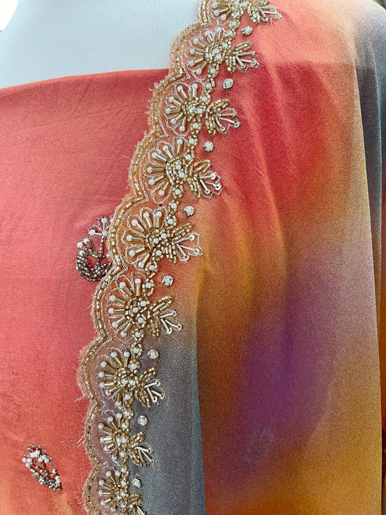 Multi Dupatta with Hand Embroidery Unstitched Suit Orange