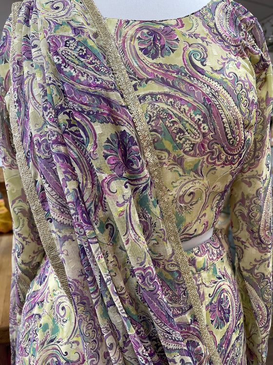 Printed Gararah with Pallu Lilac
