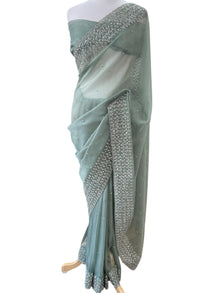  Dusky Sage Organza Sari