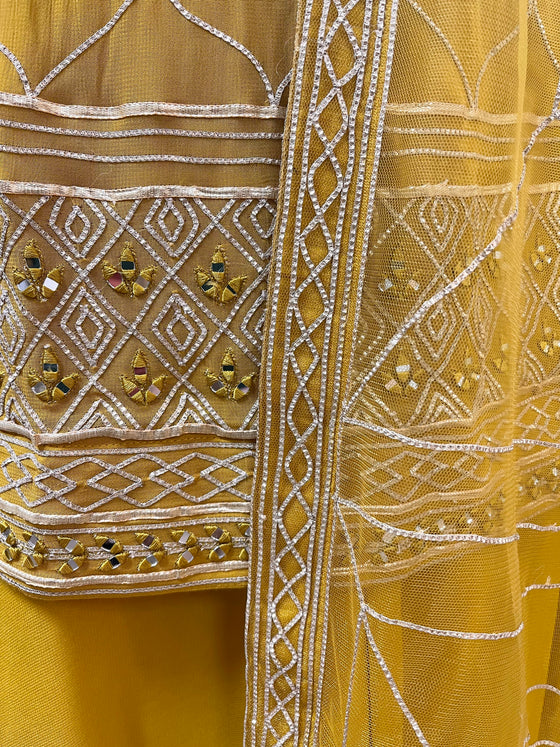 Gotta Embroidered Sharara Suit with Jacket Mustard