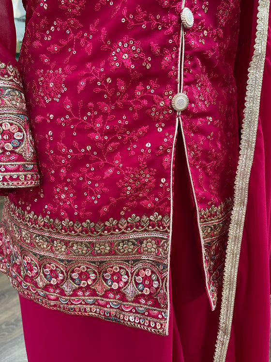 Embroidered Jacket Suit Hot Pink