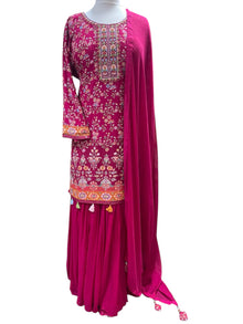  Kashmir Thread Embroidery Sharara Suit Pink