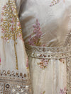 Soft Tissue Silk Embroidered Anarkali Golden Ivory