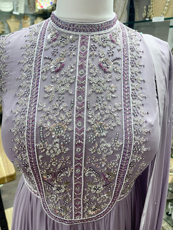 Embroidered Georgette Gown Dusky Lilac