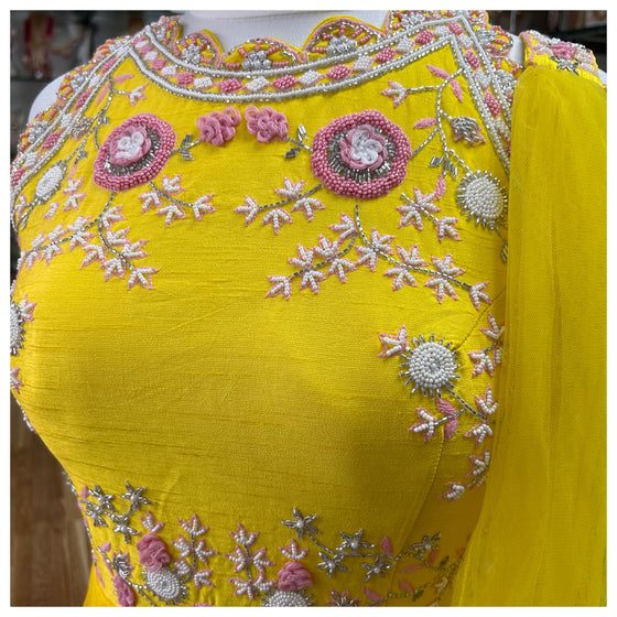 Yellow Georgette Embroidered Gown