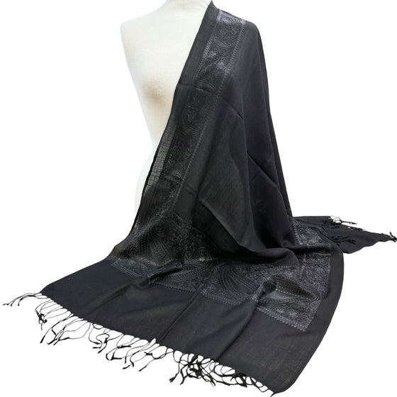 Ladies Black Boarder Shawl