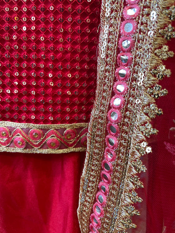 Sequin Embroidered Pajami Suit Red